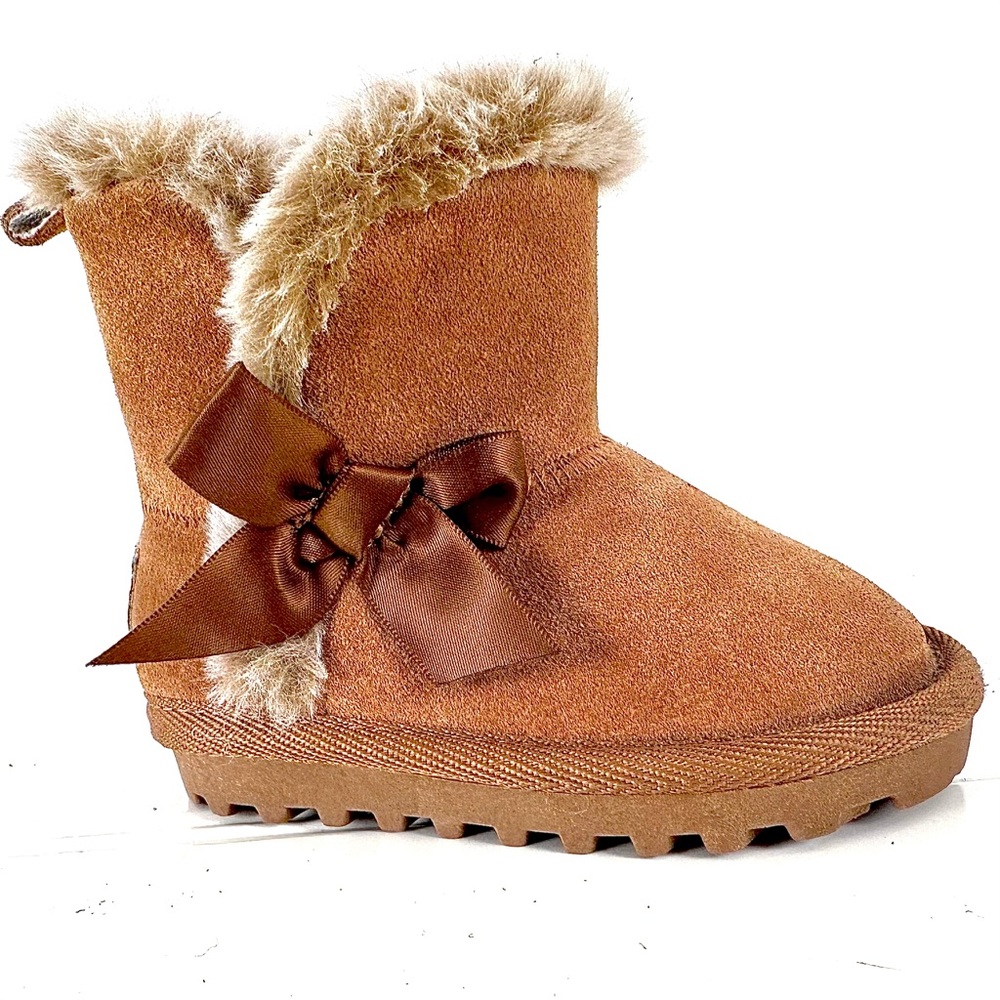 Children’s BEAR PAW Suede Brown Faux Fur Trimmed Boot with Bow Size 4 - Picture 12 of 12
